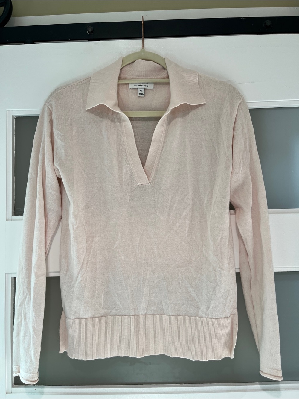Banana Republic Factory Light Pink V-Neck Collared Sweater